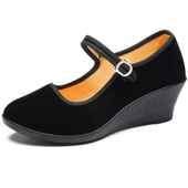 粗跟坡跟时尚 新款 工作单鞋 老北京布鞋 礼仪高跟鞋 工装 女黑布鞋