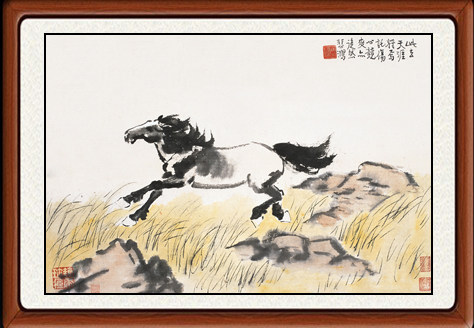 装饰画字画真迹客厅八骏图国画横幅挂画卧室仿徐悲鸿奔马图赠装裱