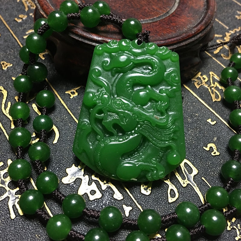 台湾游龙戏珠菠菜绿挂件证书吊坠