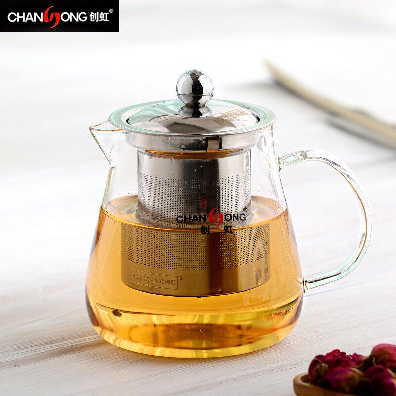 创虹加厚耐热花茶壶茶具全玻璃透明泡茶壶不锈钢拆洗内胆正品包邮