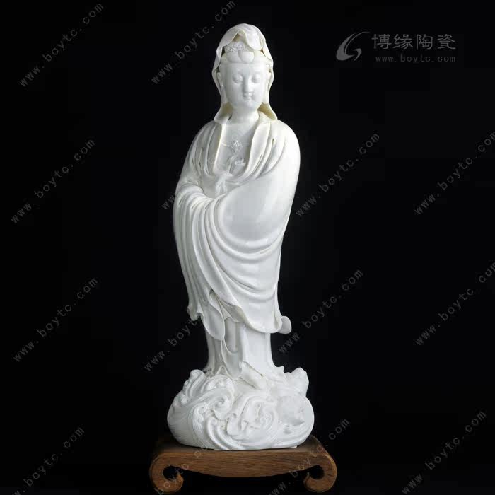 渡海观音 德化白瓷踏浪站立观音佛像雕塑 家居佛堂供奉工艺摆件瓷