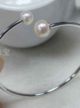 掌柜推荐天然珍珠圆扁可配手链镯弹簧S925纯银饰品随意调节百搭女