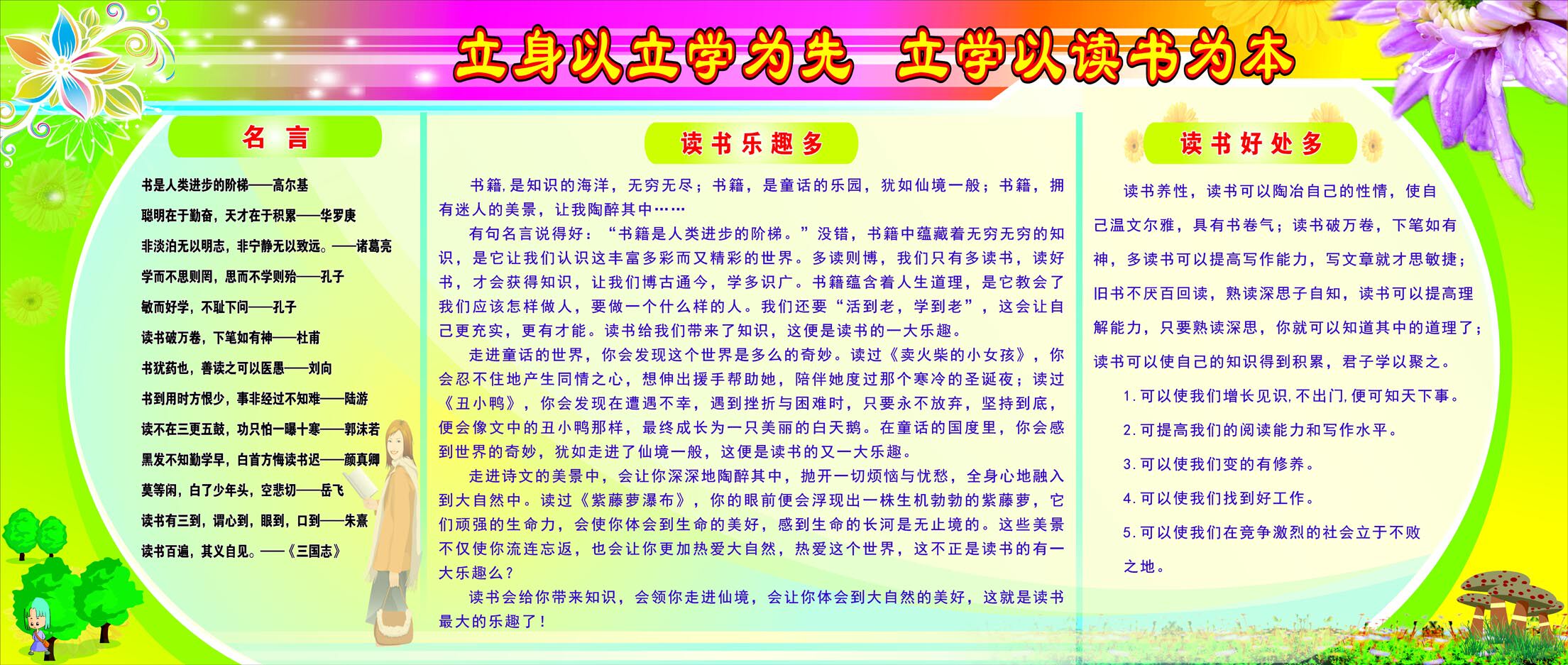 744海报印制展板写真喷绘贴纸887校园文化读书的乐趣多宣传栏