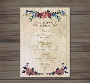 矢量高清婚礼庆典菜单复古风水彩卡纸模板 EPS设计素材自动发货