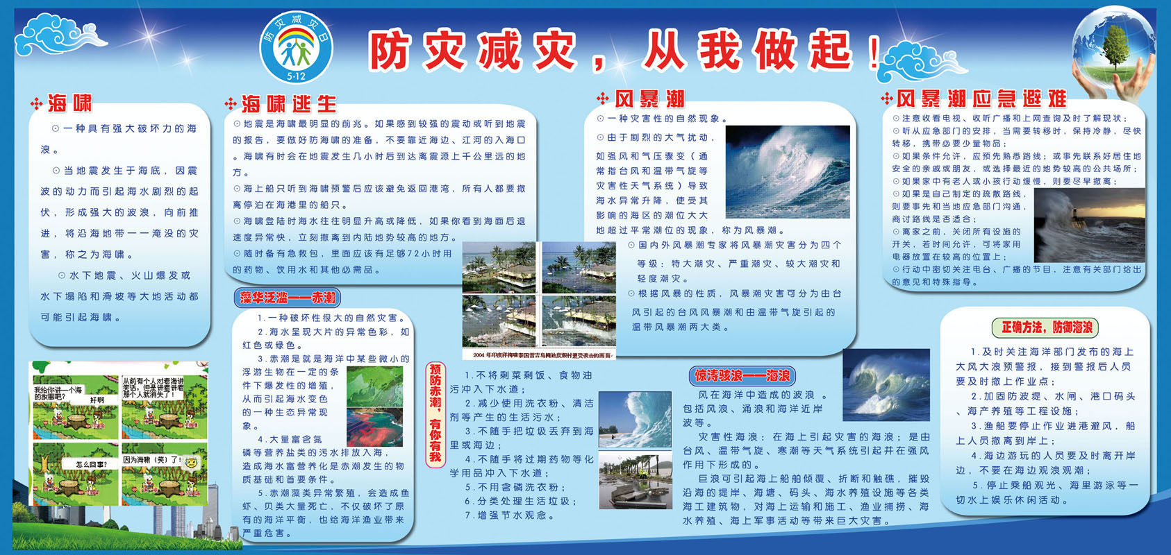 208海报展板素材(制作)2338 防灾宣传栏海啸风暴潮海浪