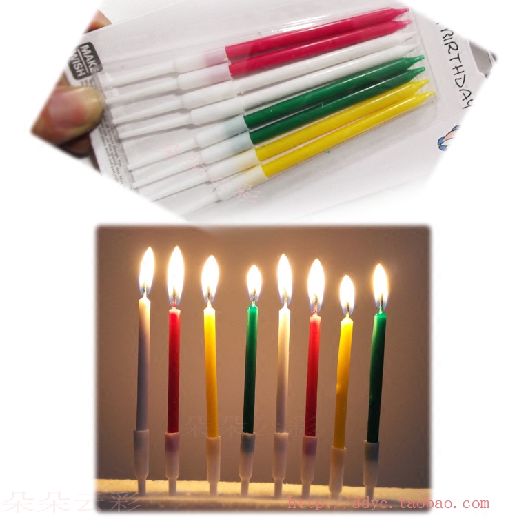 出口品质细长生日蜡烛 带塑料杆8根装蜡烛生日配蛋糕白色红色光杆