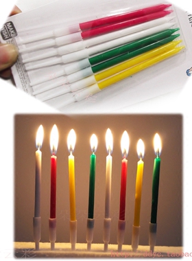 出口品质细长生日蜡烛 带塑料杆8根装蜡烛生日配蛋糕白色红色光杆
