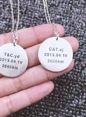 学生锁骨链刻字情侣饰品银吊坠