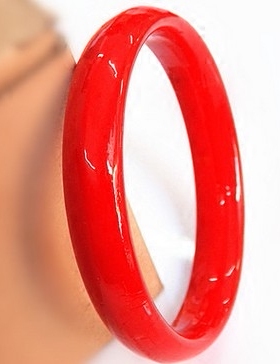 玻璃朱砂光面扁条本命年新娘手环