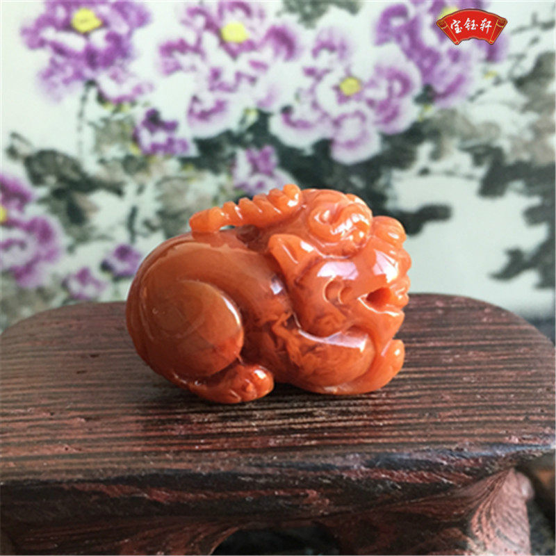 天然川料南红玛瑙貔貅吊坠雕件 柿子红瑞兽挂件雕刻项坠