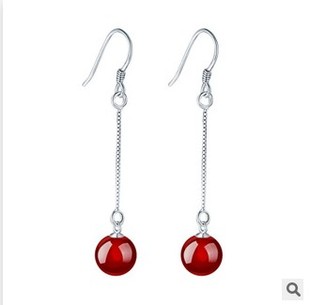 新款银色时尚流苏夸张长款耳环 女 黑红天然马瑙耳坠 耳饰品特价