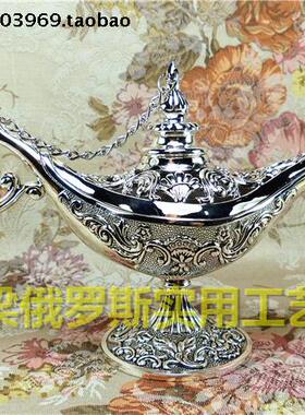 Z1特价俄罗斯银锡金属摆件阿拉丁神灯大号镂空银抹黑色许愿灯厚重
