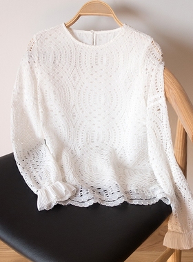 Mars Studio春款新 水溶蕾丝 空灵纯净精致钩花蕾丝上衣套衫