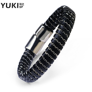 Korean fashion design leather bracelet YUKI men titanium steel leather bracelet jewelry Club accessories
