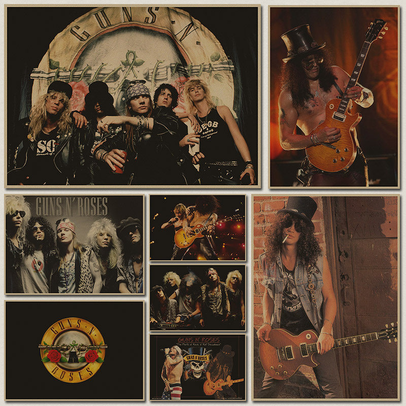 枪花乐队 枪炮与玫瑰乐队gnr  摇滚怀旧复古牛皮纸海报 装饰挂画