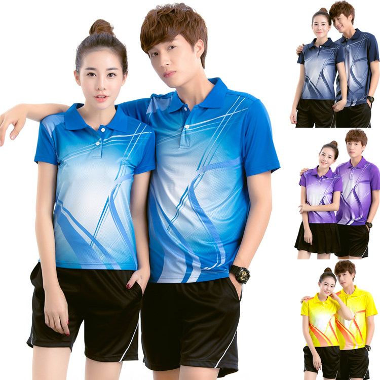 网乒半袖羽毛球服套装男女运动速干球衣翻领T恤球服裤子印字