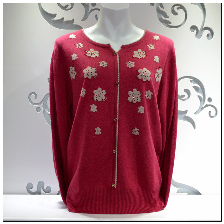 稻草人女式羊毛针织衫新款长袖套头衫中老年妈妈装打底衫大码女装