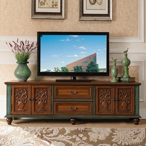 欧式电视柜实木地柜美式乡村复古做旧1.8米电视柜子 客厅家具包邮