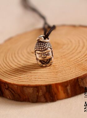 纯银吊坠复古手编项链绳笑佛