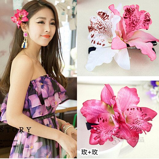 泰国兰蕙兰边夹海边度假拍照写真头花 边卡沙滩配饰帽花