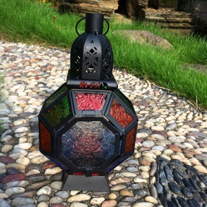 摩洛哥地中海彩色玻璃防风灯蜡烛台/家居书房摆件装饰拍摄道具