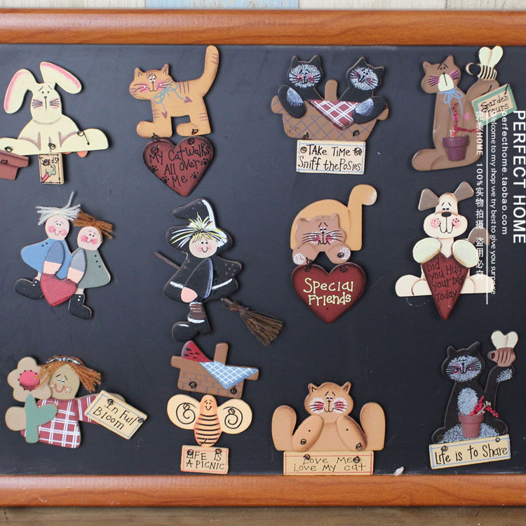 zakka美式法式乡村木质磁铁黑板吸便签纸卡通巫婆创意冰箱贴礼品
