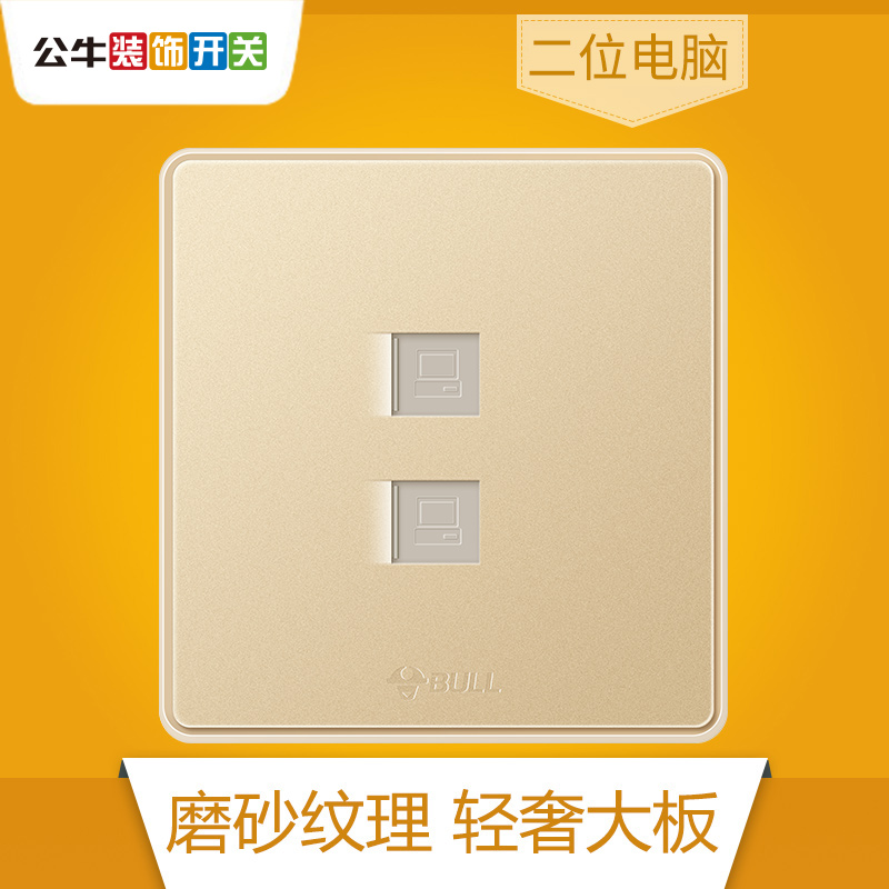公牛装饰开关面板双网线墙壁插座86型宽带信息二位电脑双网口网络
