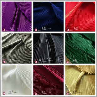 纯色电光服装百褶布料风琴褶压皱仿真丝色丁不透裙子面料服装布料