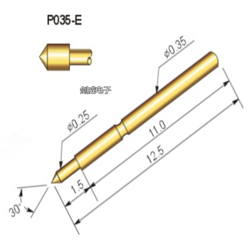 华荣探针测试针顶针弹簧针P035-E 长13.5 管0.35 头0.25