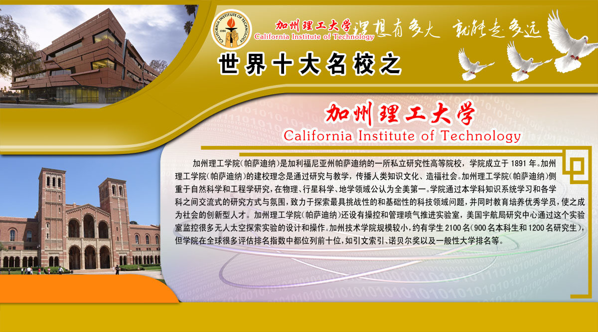 757海报印制展板写真喷绘527学校园名校加州理工大学简介绍
