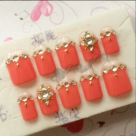 日系新娘甲 奢华光疗甲片 手工美甲成品 定制做假指甲贴片 包邮