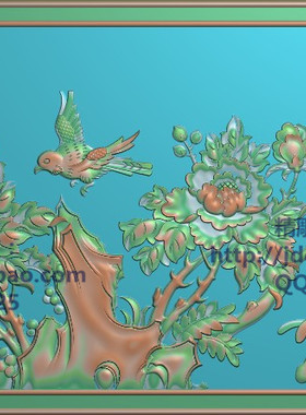 高清设计素材精雕图jdp灰度图精品牡丹花鸟床背板795x310新款特价