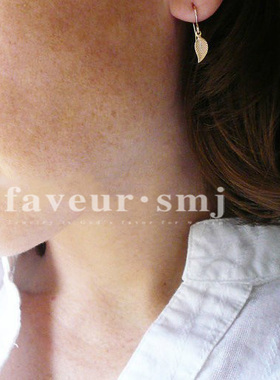 faveur 美国加洲凯特王妃的爱金叶子耳环14K包金垂叶耳环日常佩带