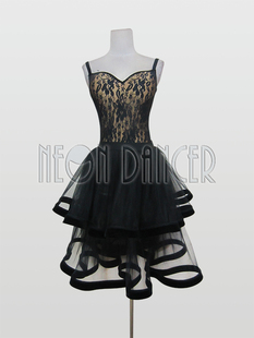 NEON DANCER 拉丁舞表演练习服 连体上衣+半身鱼骨大摆裙 新款