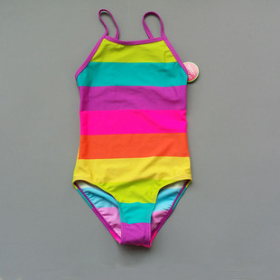 连体女童泳衣 彩虹 女宝宝防晒连体泳衣 欧美女童儿童泳衣 新款