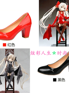 缘之空春日野穹COS鞋黑色红色异色版旗袍穹妹cosplay大小码高跟鞋