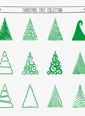 矢量圣诞树绿色图标图案合集 EPS可转PNG免扣设计素材 自动发货