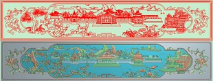 高清精雕图jdp灰度图浮雕电脑雕刻图精品山水花鸟阁楼大背板横板