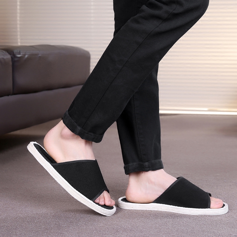 布底拖鞋男夏季黑色静音无声木地板室内手工千层底平底居家一字拖