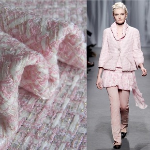 定制粉白花式纱金线粗花呢小香风格布料外套裙子编织面料手感