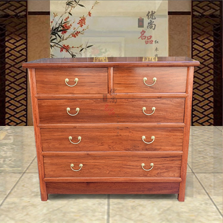 红木斗柜 缅甸花梨木独板素面五斗柜 中式五斗橱衣橱收纳柜储物柜