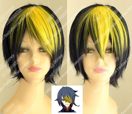 cos假发 烈咬陆鲨拟人 口袋妖怪 神奇宝贝 黄色刘海 蓝色翻翘短发