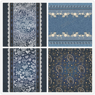 A0980矢量牛仔布纹理底纹蕾丝花边佩斯利纹样 AI设计素材