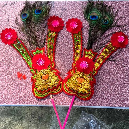 潮汕雀尾金花  拜神金花 拜佛金花 潮汕习俗金花 香炉金花45cm