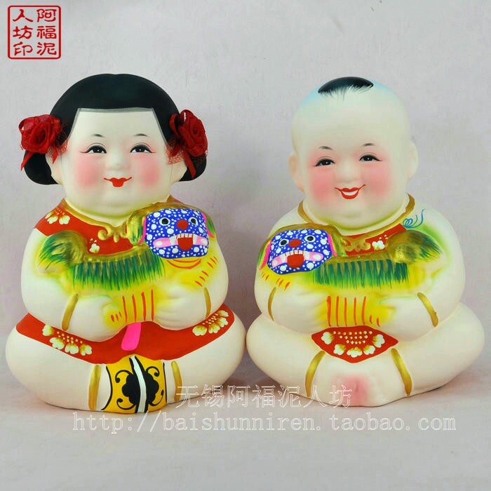无锡惠山泥人精品大抱狮阿福大师纯手制作送乔迁开业无锡特色礼品