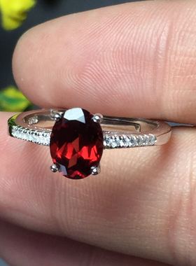 镀白金女士红色石榴石戒指包邮