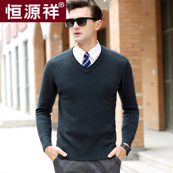 恒源祥 100%纯羊毛 男士V领羊毛衫 优惠券折后￥218包邮（￥418-200） 7色可选