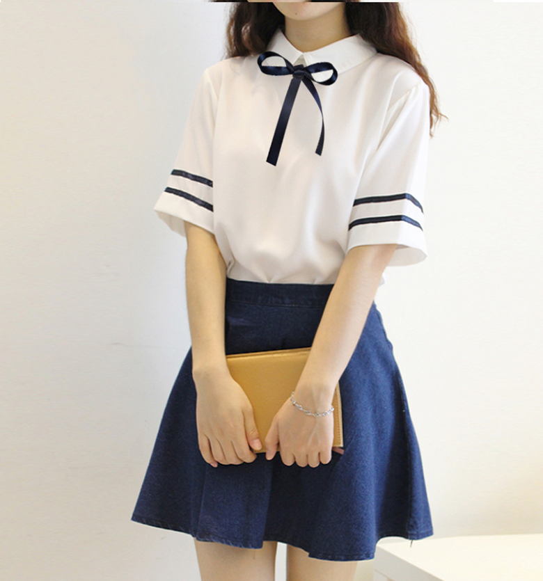 校服套装女韩版少女学院风宽松短袖上衣短裙学