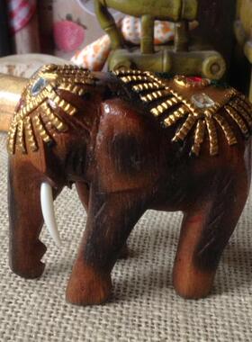 泰国实木手工雕刻披金-桌面工艺礼品摆件-吉祥四面佛还愿招财小象