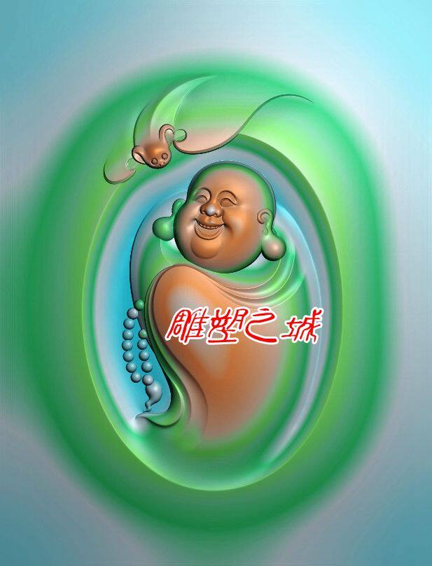 精雕图 灰度图 浮雕图 玉雕送福弥勒佛1
